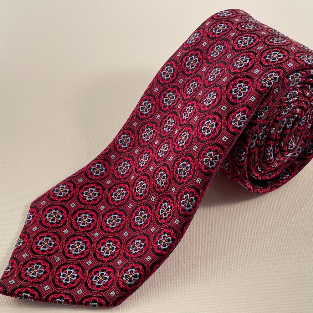 Robert Talbott Necktie 100% Silk Burgundy with Red Medallions